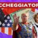 Alcuni simboli degli USA. Donald Trump vestito da centurione romano, Ursula von der Leyen e Giorgia Meloni vestite da cameriere in primo piano