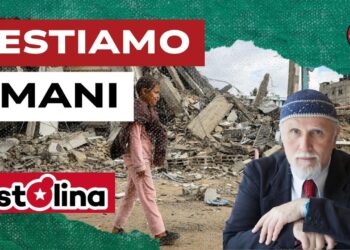 Bambina fra le macerie di Gaza. Moni Ovadia in primo piano