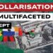 Banconota da un dollaro stracciata con il simbolo dei BRICS