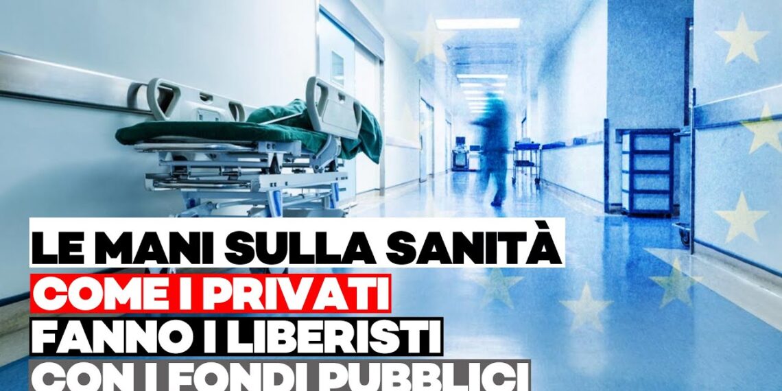 Corsia ospedaliera con bandiera Eu in sovrimpressione