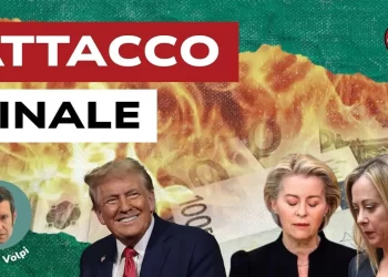 Euro in fiamme. Donald Trump felice e Giorgia Meloni e Ursula von del Leyen tristi in primo piano
