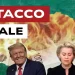 Euro in fiamme. Donald Trump felice e Giorgia Meloni e Ursula von del Leyen tristi in primo piano
