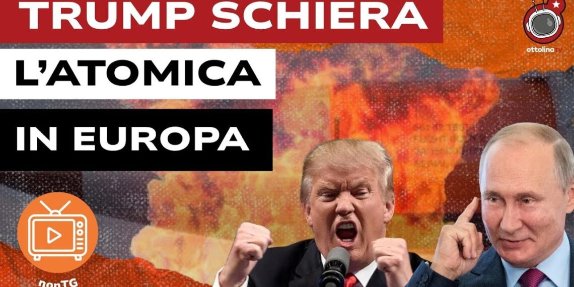 Fiamme. Donald Trump arrabbiato e Vladimir Putin nel gesto di indicare di usare la testa in primo piano