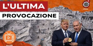 Macerie di Gaza. Donald Trump e Benjamin Netanhyau in primo piano