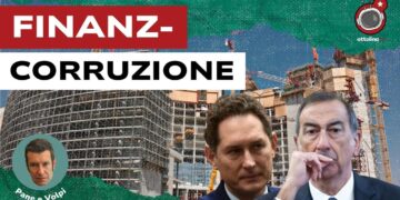 Palazzo in costruzione. Giuseppe sala e John Elkann in primo piano
