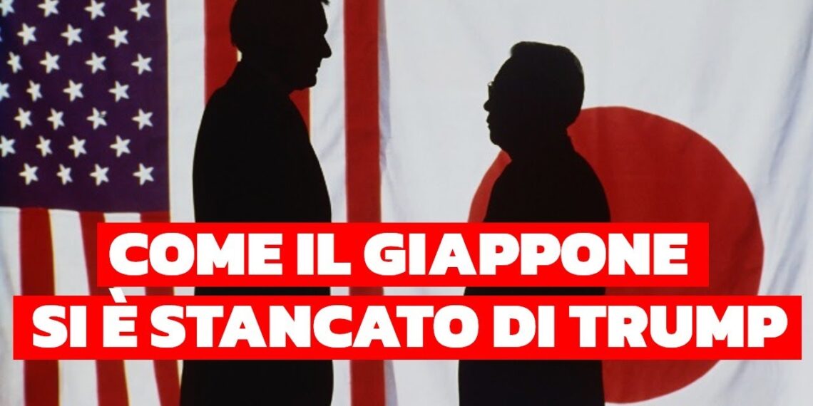 Sagome dei presidenti americano e giapponese. Bandiere di USA e Giappone sullo sfondo