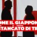 Sagome dei presidenti americano e giapponese. Bandiere di USA e Giappone sullo sfondo