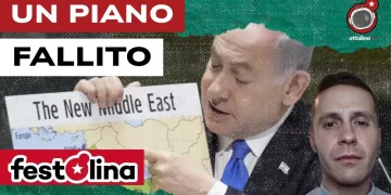 Benjamin Netanhyau mostra la mappa di Israele senza la Palestina. Giacomo Gabellini in primo piano