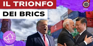 Containers impilati. Donald Trump, Narendra Modi e Xi Jinping in primo piano