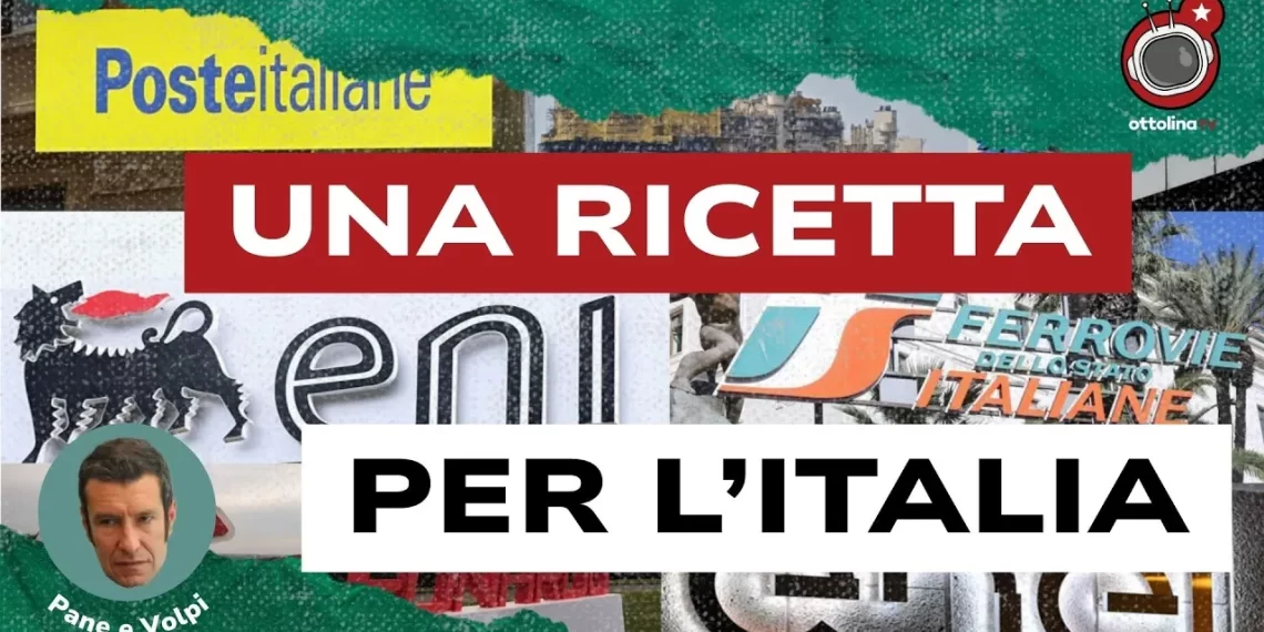 Loghi di ex aziende pubbliche italiane. Alessandro Volpi in primo piano