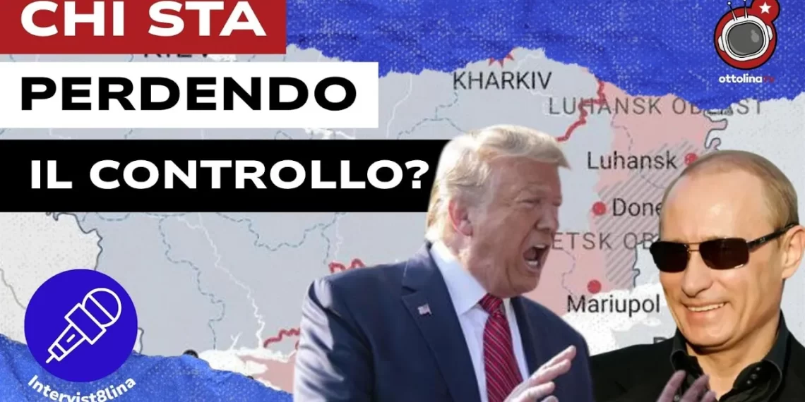 Mappa del fronte della guerra russo-ucraina. Donald Trump e Vladimir Putin in primo piano