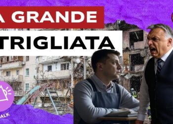 Quartiere bombardato. Victor Orban urla verso Volodymyr Zelensky in primo piano
