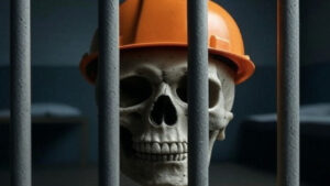 Teschio con casco in prigione