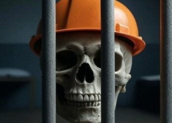 Teschio con casco in prigione