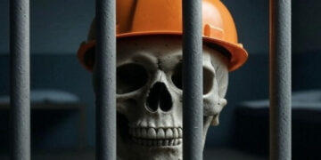 Teschio con casco in prigione