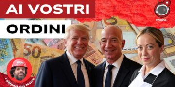 Banconote in euro. Donald Trump, Jeff Bezos e Giorgia Meloni in primo piano