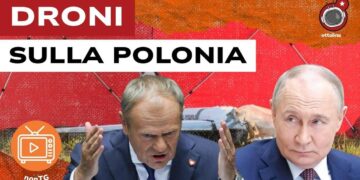 Drone distrutto. Donald Tusk e Vladimir Putin in primo piano