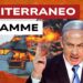 Imbarcazione in fiamme. Banjamin Netanhyau in primo piano