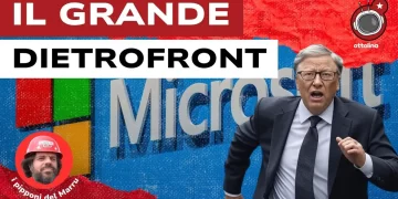 Logo di Microsoft. Bill Gates in primo piano