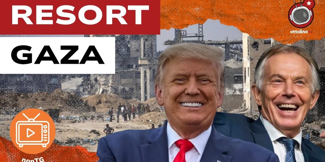 Macerie di Gaza. Donald Trump e Tony Blair in primo piano