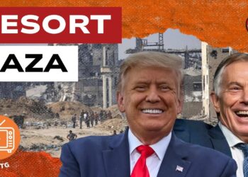 Macerie di Gaza. Donald Trump e Tony Blair in primo piano