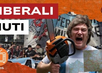 Manifestazione in Argentina. Javier Milei con la motosega in primo piano