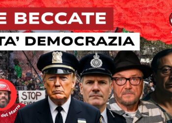 Manifestazione proPal. Donald Trump e Keir Starmer vestiti da tutori dell'ordine, George Galloway e Gustavo Petro in primo piano