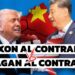 Mappe di USA e Cina con lo sfondo delle reciproche bandiere. Donald Trump e Xi Jinping in primo piano