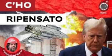 Aereo da guerra con fiammate. Donald Trump in primo piano