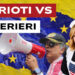 Bandiera europea. Gustavo Petro e Giorgia Meloni vestita da cameriera in primo piano