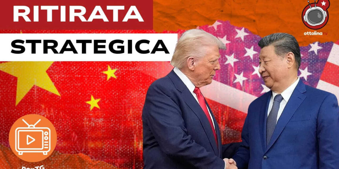 Bandiere cinese e americana. Donald Trump e Xi Jinping in primo piano