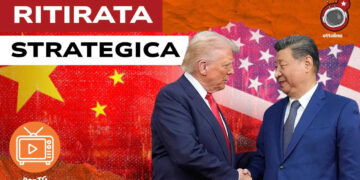 Bandiere cinese e americana. Donald Trump e Xi Jinping in primo piano