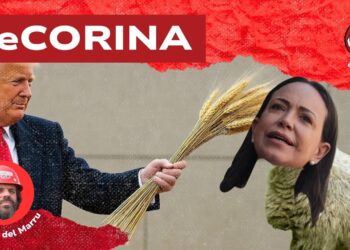 Donald Trump con un mazzo di spighe. Maria Corina Machado con il corpo da pecora