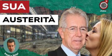 Fabbrica dismessa. Mario Monti e Giorgia Meloni in primo piano