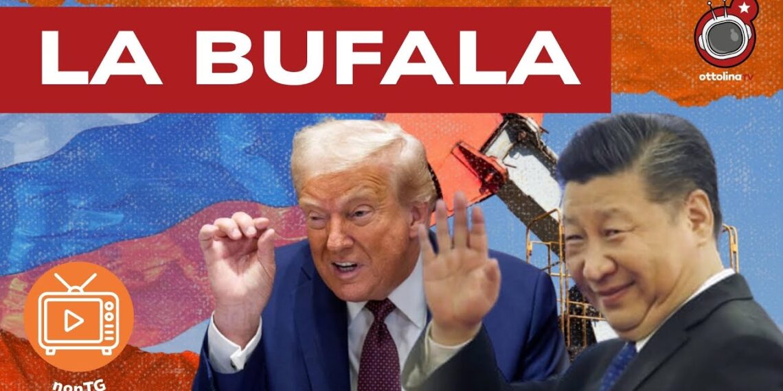 Impianto di estrazione petrolifera. Donald Trump e Xi Jinping in primo piano