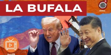 Impianto di estrazione petrolifera. Donald Trump e Xi Jinping in primo piano