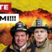 Incendio. Marco Rubio, Scott Bessent e Donald Trump vestiti da pompieri in primo piano