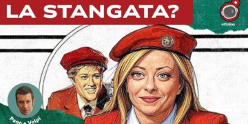 Locandina disegnata de La stangata con Robert Redford e Giorgia Meloni