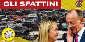 Macchine in uno sfasciacarrozze. Giorgia Meloni e Friedrich Merz in primo piano