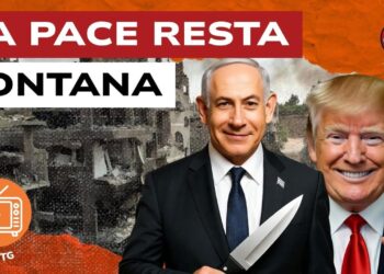 Macerie di Gaza. Benjamin Netanhyau e Donald Trump brandiscono coltelli in primo piano