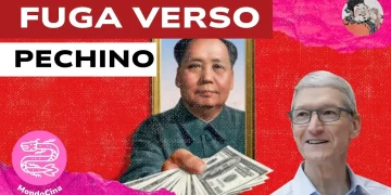 Mao Tse Tung con un mazzetto di dollari in mano e Tim Cook in primo piano