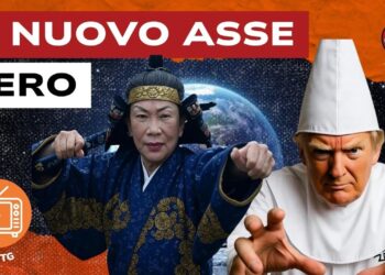 Sanae Takaichi vestita da samurai e Donald Trump vestito da sacerdote satanico