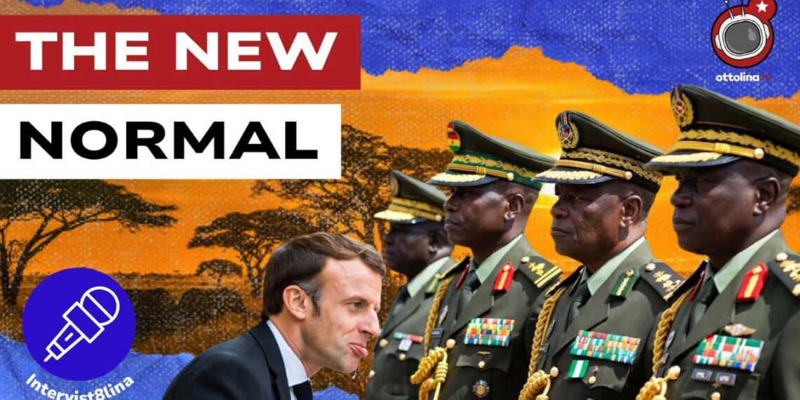 Alti ranghi militari africani schierati. Emmanuel Macron in primo piano
