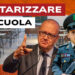 Aula scolastica. Giuseppe Valditara e un bambino vestito da militare in primo piano