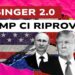 Bandiere degli USA e della Cina. Vladimir Putin, Donald Trump e Xi Jinping in primo piano
