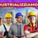 Città del futuro italiana. Tre operai felici in primo piano