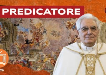 Dipinto del giudizio universale. Sergio Mattarella vestito da Papa in primo piano