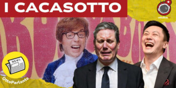 Locandina di Austin Powers. Keir Starmer in lacrime e un uomo cinese molto divertito in primo piano