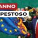 Albero di Natale e bandiera dell'Ue in fiamme. Donald Trump in primo piano