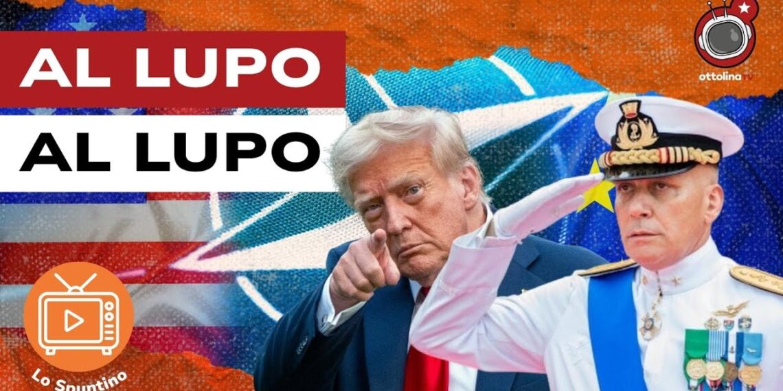 Bandiere USA e NATO. Donald Trump e Giuseppe Cavo Dragone in primo piano